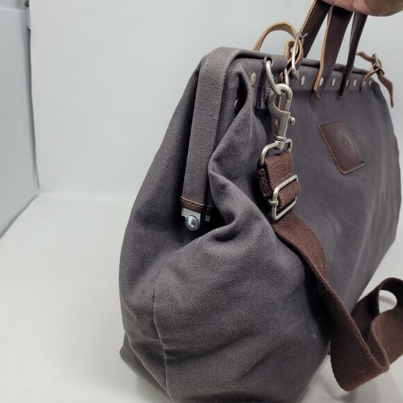 Line of Trade Men's Leather Canvas Weekender or Tool Bag Olive Green Brown LARGE - Picture 7 of 11